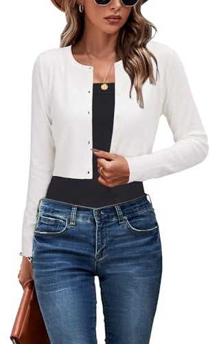Newshows Cardigan Femme Chic et Elegant Boléro Court Boléro Court Cardigan d'été pour Dames(Blanc, S)