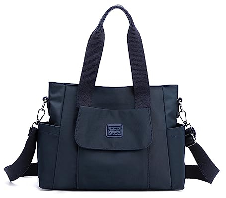 YANAIER Damen Handtasche Umhängetasche Multi Fach Shopper Schultertasche Wasserdicht Nylon Henkeltasche für Reisen Schule Arbeit Dunkelblau