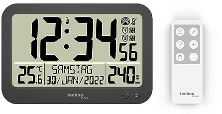 Technoline WS8026 Digitale Funkuhr mit Fernbedienung, Bürouhr, Meeting-Uhr, Funkuhr mit Temperaturanzeige, Timer bis 240 min, kleine Uhr, 22,3 x 14,8 cm
