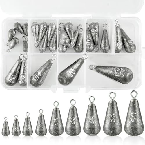 Peaken 25 pesas de pesca, 9 tamaños mixtos de 3,5 g, 5 g, 7 g, 10 g, 15 g, 20 g, 30 g, 40 g, plomos de pesca pequeños para río, agua dulce, caballa (A)