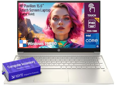 HP Pavilion 15 Inch Laptop Touchscreen Computer, 15.6 FHD Touch Screen Business Laptop, Windows 11 Pro | 10-Key Number Pad | Lunar Gold | Intel Core i5 • 16GB RAM 1TB SSD