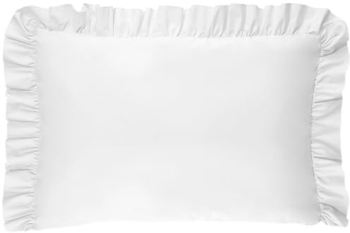 Balbina Kissenbezug 40 x 60 cm für Kinder & Babys, Kopfkissenbezug Baumwolle, für Kinderzimmer, Kinderwagen oder Kinderbett, Baumwoll-Kopfkissenbezug mit Rüsche & Reißverschluss, Weiß