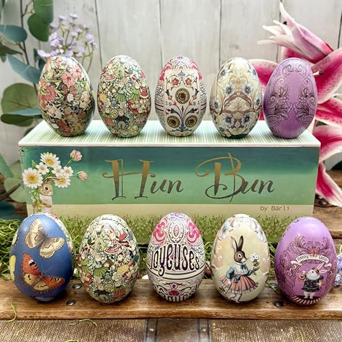 Vintage Tin Easter Eggs, Set of 10 Fillable, Reusable Metal Egg Tins by Bärli