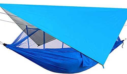 QTANZIQI Tragbares Camping-Hängematten-Set mit Regenfliegen-Tarp, Moskitonetz und Aufhängeset – All-in-One-Fallschirm-Nylon-Überlebenshängemattenzelt (Style8)