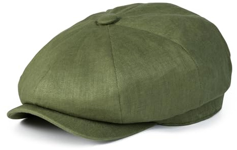 BOTVELA Herren Leinen Newsboy Cap Fischgrätenmütze Atmungsaktiv Sommerhut, Uni Grün, 7/7 1/8