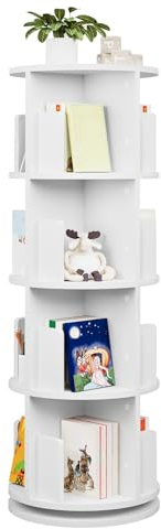 EUGAD drehbares Bücherregal 360 Grad, 4 Ebenen 16 Fächer, Standregal, Drehregal, Büroregal, Dekoregal, Lagerregal, für Wohnzimmer Schlafzimmer Büro Kinderzimmer, weiß, φ44xH127,4 cm 0044SHG