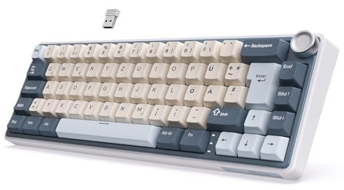 RK ROYAL KLUDGE R65 Mechanical Keyboard Wireless with Volume Knob, Gasket Mounted 60% Gaming Keyboard with 66Keys, Tri-Mode 2.4G/USB-C/BT US Layout PBT Keycaps, QMK/VIA, Hot-Swap Cream Switch, Blue