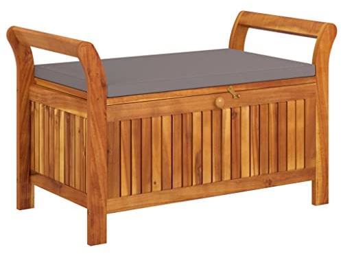 Makastle Gartenbank mit Stauraum, Garten Sitzbank Kissenbox Auflagenbox Bank Box Truhenbank mit Kissen, 91 x 50 x 60 cm Massivholz Akazie