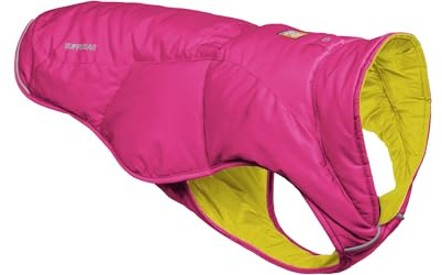 Ruffwear Quinzee Regenjacke für große Hunde, isolierter Allwetter-Hundemantel, wasserabweisende Hundejacke, leichte Hundeweste und Tragetasche, Größe L, Fireweed Pink