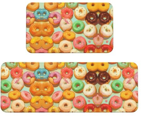 Donut-Küchenmatten für Boden, Set mit 2 Anti-Ermüdungsmatten für Küche, Boden, rechteckige Teppiche