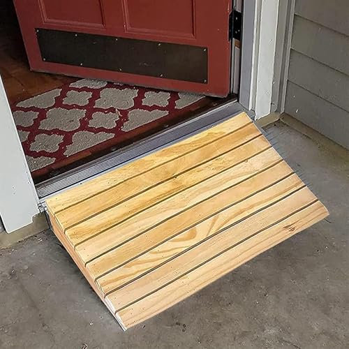 Schwellenrampe, Rollstuhlrampe aus Holz für Türen/Haustür/Außen, stabile rutschfeste Einstiegsrampe, Lauflern-/Fahrrad-Übergangsrampe (80 x 38,8 x 15 cm)