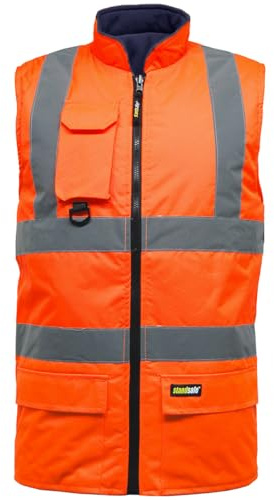 DURUS WORKWEAR Mens Hi Vis Reversible Fleece Lined Safety Bodywarmer Gilet - High Visibility Waistcoat