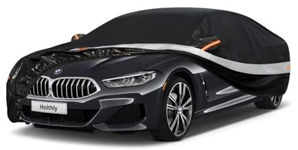 Holthly Auto Abdeckplane, Autoabdeckung für BMW 8 er (G16), 840i (2019-2024), 10 Schichten 100% Wasserdicht und Atmungsaktiv, Outdoor Autoplane Regen Schnee Sonne UV-Schutz, Schwarz Abdeckung.