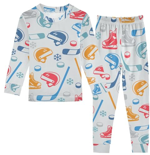 Mnsruu Abbigliamento sportivo da hockey su ghiaccio per bambini con pantaloni a maniche lunghe e top e pantaloni, comodi pigiami in cotone per ragazzi e ragazze, set pigiama unisex, 6 anni, #01, 6