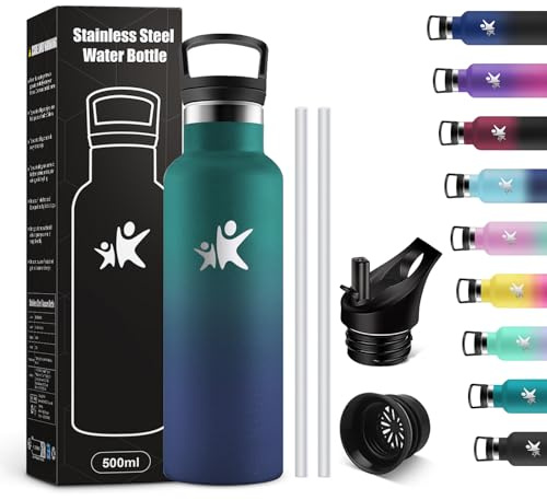 KollyKolla Gourde Isotherme Enfant 500ml, Bouteille d'eau Acier Inoxydable, Étanche et Réutilisable, sans BPA, Gourdes avec Paille, Bouteille d'eau pour Voyage, l'école, Cyclisme, Bureau, Camping