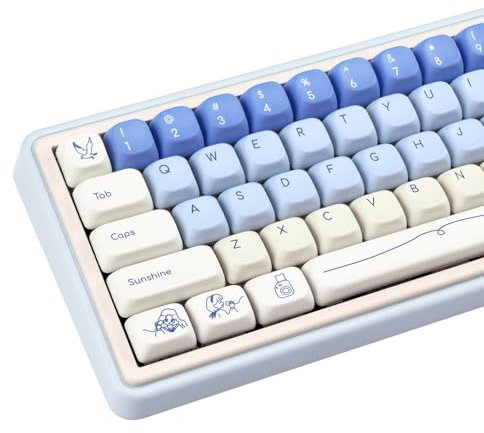 JOLINTAL 130 Tasten Blau und Weiß Keycap Set, Minimalistische MOA Profil PBT Keycap, Runde Niedliche Keyboard Keycaps Custom Gaming Keycap für Cherry MX Switches ANSI Layout Mechanische Tastatur