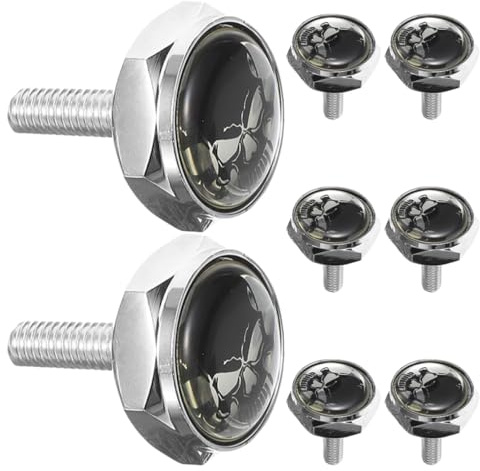 HAWILLOSCH 8-Teiliges Edelstahl Nummernschildschrauben Set Mit Totenkopf-Design Diebstahlschutz Befestigung Für Auto Motorrad Und Lkw Universelle Passform Einfache Montage