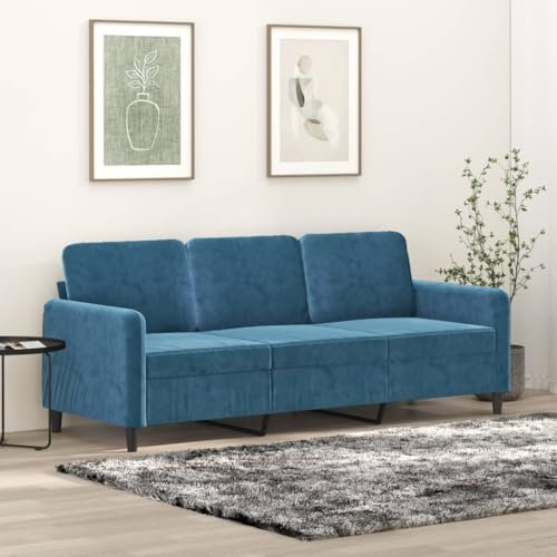 Brokky 3-Sitzer-Sofa Wohnzimmer Sofa Sitzecke Wohnzimmer Sofa Couch Sitzecke Blau 180 cm Samt / 359461
