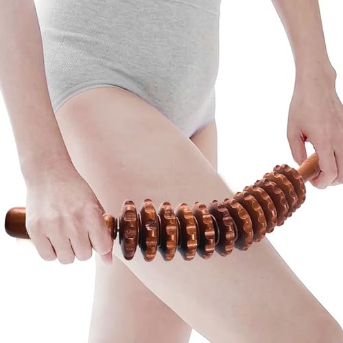 1 Stück Massageroller Holz,Premium Faszienstab mit Griff, Massage Roller Massagegerät, Faszienstab holz für Muskelentspannung,für Beine, Oberschenkel, Bauch, Körper(Braun)