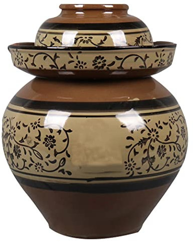 vaso di fermentazione. Vaso in ceramica retrò con coperchio, grande kit di fermentazione tradizionale cinese in coccio con coperchio a tenuta d'acqua(6.5KG)