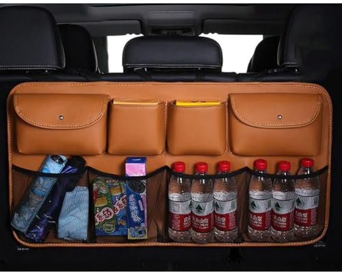WENYANDP Kofferraum Taschen Auto für Ford Ranger Fiesta Expedition, Hängend Leder Kofferraumtasche Faltbar Aufbewahrungstasche Auto ZubehöR,D/Brown