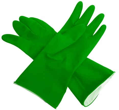 Farla Medical KleenMe Rubber Gloves Large, Cleaning Gloves, Household Essentials for Cleaning - Washing Up, Flocked Lining, Green Gloves
