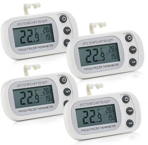 Digital Fridge Thermometer UK, XPJBKC 4Pcs Waterproof Fridge Temperature Thermometer with Large LCD Display Min/Max °C/°F Function, Freezer Thermometer for Freezer Refrigerator Aquarium