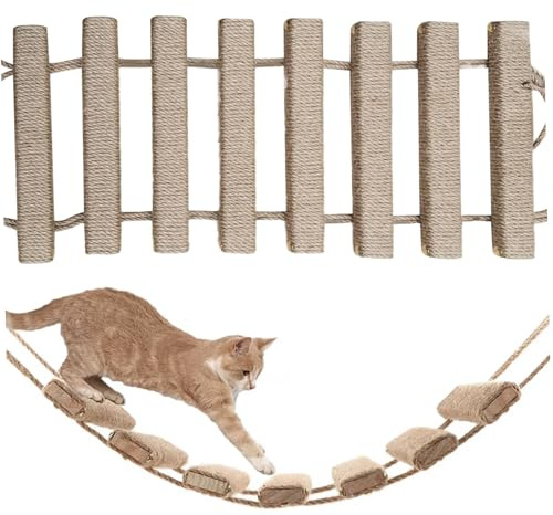 Katzenleiter, 50, 8 x 25, 4 cm, hängende Katzenbrücke aus Holz, umwickelt mit Leinenseil, Kratzfeste Katzenleiter für Hauskatzen, Katzenbedarf, Katzenkratzbaum, Katzenklettergerüst, fü