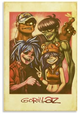 Vintage Gorillaz Poster Band Music Cover Für Zimmer, Ästhetische Leinwand-Wandkunst, Schlafzimmer-Dekor Poster 12x18inch(30x45cm)