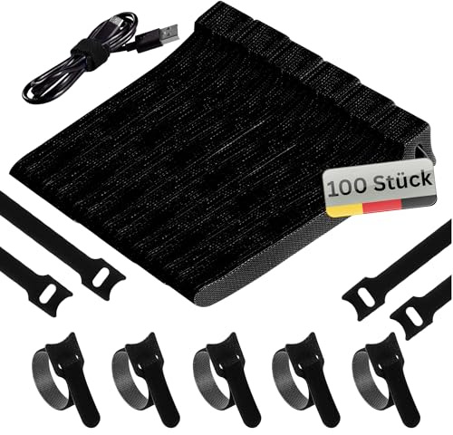 Wiederverwendbare Klettkabelbinder (Schwarz,100 Stück)150×12mm | Nylon Klettband Kabelmanagement, Klett-Kabelbinder, Verstellbare Wiederverschließbar Kabelklettbänder Klettverschluss Band