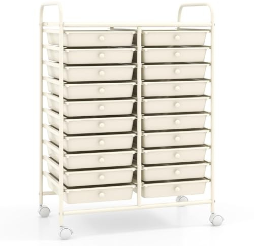 TANGZON 20 Drawers Mobile Storage Trolley, Multipurpose Rolling Cart with Lockable Wheels, Utility Trolley Unit for Home Office Organisation Stationery Beauty Salon (White)