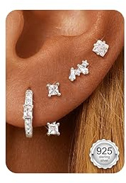 Dochais 3/4 Paires Boucles d'oreilles Argent 925 pour Femme Plaquée Or 14 Carats Petites Clou d'Oreilles Boucles d'Oreille Créoles pour Plusieurs Piercings Oreille Cartilage