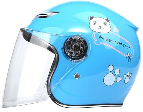 Abaodam Casque Garçon Fille Moto Électrique avec Visière Intégrale Claire Protection Complète Et Motif Cartoon Adapté pour Garçon Fille Roller Et Vélo Extérieur Coloris Bleu Ciel