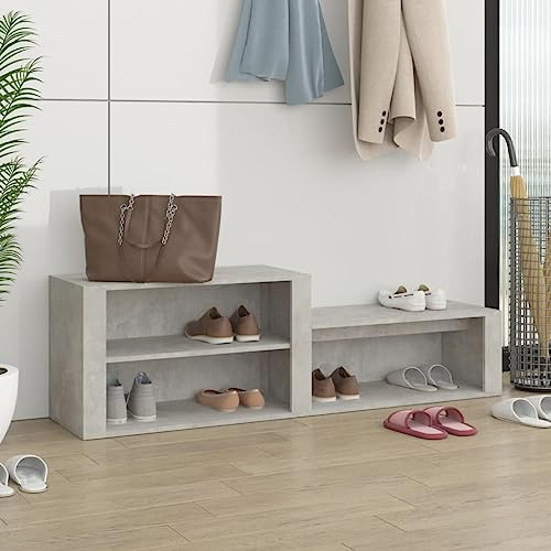 Qnhdfrt Schuhschrank Betongrau 150x35x45 cm aus Holzwerkstoff - Schmaler Schuhorganizer mit Stabilem Deckel für Platzsparende Aufbewahrung im Flur, Camping oder Wohnmobil