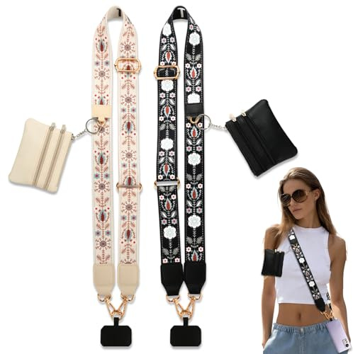Yicenmy 2 Stück Handyband zum Umhängen, Universal, mit Tasche | Handykette, Abnehmbar, Einstellbar, fur Alle Smartphone-Modelle