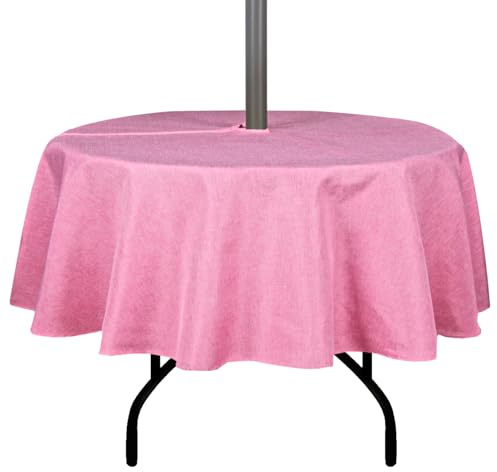 youngseahome Outdoor Tablecloth Wrinkle-Free Stain Resistant Waterproof Polyester Fabric Table Cover with Zipper Umbrella Hole for Picnic/Party/Dinner/Patio Garden(70inch Round,Zippered,Pink)