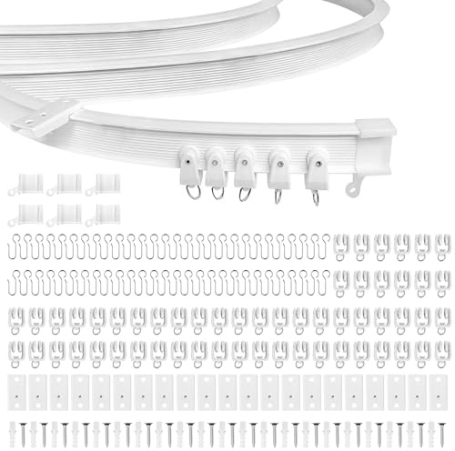 Rail de rideau de plafond flexible- Avec roulettes silencieuses - Pour baie vitrée - Idéal pour fenêtre de douche, séparateur de pièce de camping-car, intimité et décoration de la maison (blanc, 7m)