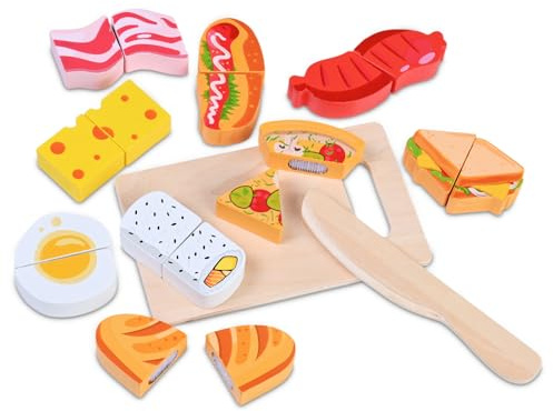 Play Food Wooden Toys Smooth Edges Bright Patterns Develop Hand-Eye Coordination Play Food For Boys And Girls Role-Playing, With A Wooden Cutting Board And Knife