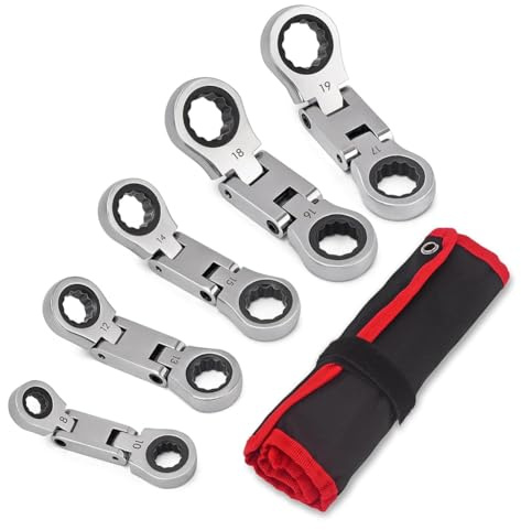 Shmsbdre Set di Chiavi A Cricchetto A Doppia Testa Flessibile da 5 Pezzi. Set di Chiavi A Cricchetto Metriche 8 10 12 13 14 15 16 17 18 19mm