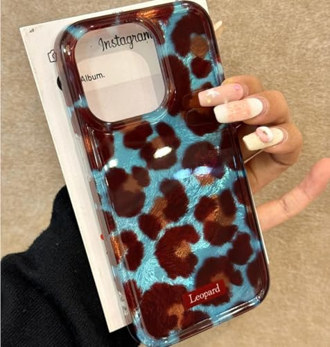 Reownest Coque pour iPhone 13/iPhone 14, Mignonne Vintage Motif de Léopard Guépard Design, Souple Pailletée en TPU Antichoc et Imperméable Étui de Protection pour Femmes et Filles-Bleu