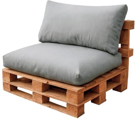 Acomoda Textil - Cojines Impermeables para Palets de Asiento y Respaldo. Conjunto de Exterior e Interior en Tela de Toldo Resistente y Relleno de Espuma Suave y Comodo NO Incluye PALETS. (Gris)