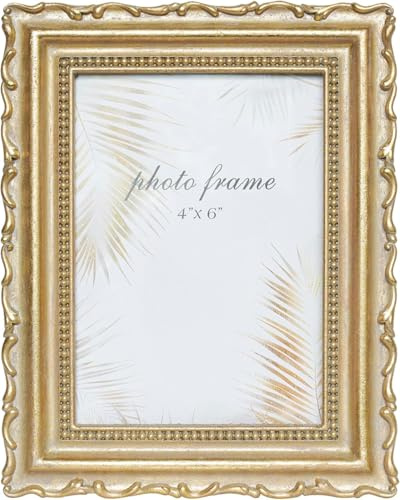 LIMOR 10x15 cm Goldener Barock Bilderrahmen (4x6 Zoll), Ideal als Geschenk | Echte HD-Glasfront, UV-stabilisiertes Harz, zum Stellen & Aufhängen, Goldenes Vintage Barock-Design, Dekorativer Blickfang