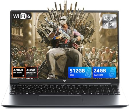 Tivique 16.1 Gaming Laptop with AMD Ryzen 7 H255 Processor up to 4.90 GHz | 8C/16T - 4800MHz 24GB RAM DDR5*2 + 512GB M.2 PCIe3.0 SSD, 1200 FHD,USB 3.2,HDMI, WiFi 6,12C AMD Radeon 780M, Backlit Keyboard