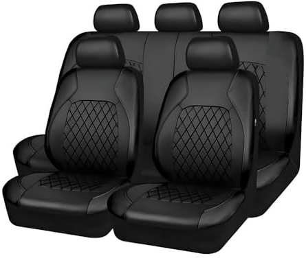 EJHJH 9 pcs Car Seat Cover Sets for Dacia Duster 2018-2023 2024, Leather Car Seat Covers Full Set Compatible with Airbags Front Rear Seat Protectors,Black