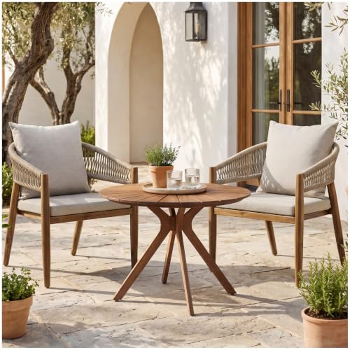tectake® Ensemble de bistrot de Jardin en Bois, 1 Table Ronde et 2 Chaises