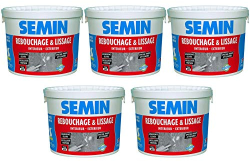 SEMIN Enduit de Rebouchage en Pâte 4 kg – Spécial Trous, Fissures & Trous de Vis – Intérieur/Extérieur – Prêt à l’Emploi – Excellente Finition – Haute Adhérence - Lot de 5