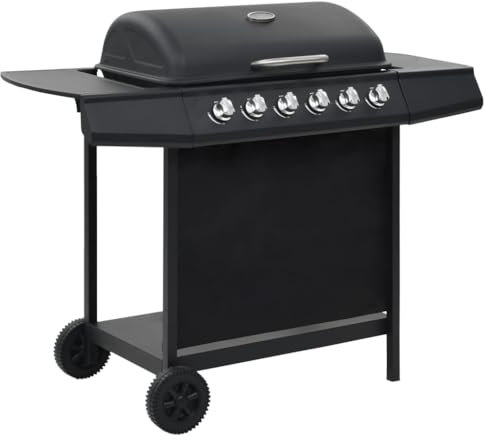 vidaXL Barbacoa Portátil Gas 6 Zonas Cocción Negra Acero Inoxidable Camping