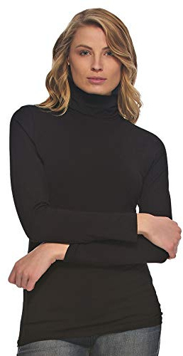 Felina Women’s Long Sleeve Cotton Modal Turtleneck Top (Black, X-Large) | Breathable Lightweight Layering Essential | Soft Fitted Turtleneck Sweater | Versatile Comfortable Base Layer