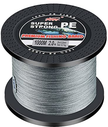 L SERVER Geflochtene Angelschnur 1000m 4 Geflochtene Angelschnur PE Bissfeste Meeresangelschnur Ködern Angelschnur 4.8-45kg, Grau, 0.8 (0.14mm/6.8kg)