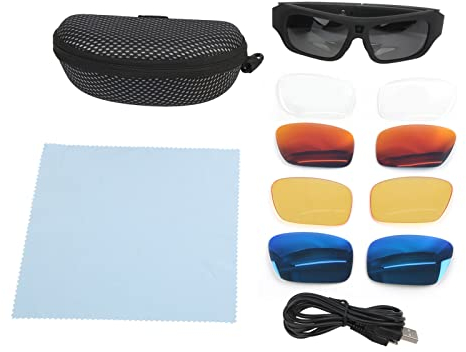 Lunettes de Caméra 3840x2160 4K, Lunettes de D'enregistrement Vidéo Intelligentes 2048x1152 30FPS, Lunettes d'action pour Sports de Plein Air avec 4 Paires D'objectifs de